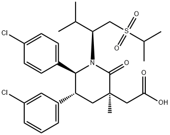 2-((3R,5R,6S)-5-(3-氯苯基)-6-(4-氯苯基)-1-((S)-1-(异丙基磺酰基)-3-甲基丁烷-2-基)-3-甲基-2-氧代哌啶-3-基)乙酸 结构式