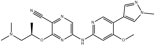 3-[(1R)-2-(二甲基氨基)-1-甲基乙氧基]-5-[[4-甲氧基-5-(1-甲基-1H-吡唑-4-基)-2-吡啶基]氨基]-2-吡嗪甲腈 结构式