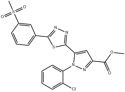 1-(2-氯苯基)-5-(5-(3-(甲磺酰基)苯基)-1,3,4-噻二唑-2-基)-1H-吡唑-3-羧酸甲酯 结构式