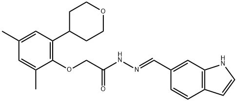 (E)-N'-((1H-INDOL-6-YL)METHYLENE)-2-(2-(TETRAHYDRO-2H-PYRAN-4-YL)-4,6-DIMETHYLPHENOXY)ACETOHYDRAZIDE 结构式