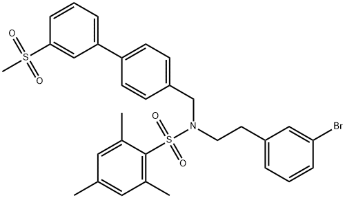 N-[2-(3-溴苯基)乙基]-2,4,6-三甲基-N-[[3'-(甲基磺酰基)[1,1'-联苯]-4-基]甲基]苯磺酰胺 结构式