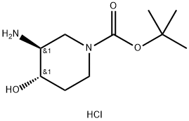 (3R,4R)-rel-tert-Butyl 3-amino-4-hydroxypiperidine-1-carboxylate hydrochloride 结构式