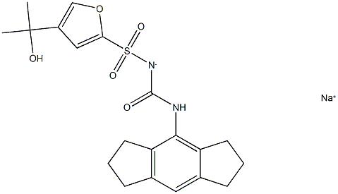 N-[[(1,2,3,5,6,7-六氢-S-引达省-4-基)氨基]羰基]-4-(1-羟基-1-甲基乙基)-2-呋喃磺酰胺单钠盐 结构式