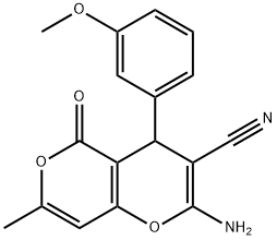 2-amino-4-(3-methoxyphenyl)-7-methyl-5-oxo-4H,5H-pyrano[3,2-c]pyran-3-carbonitrile 结构式