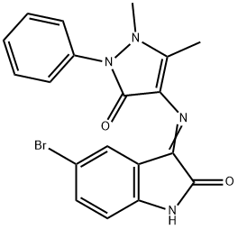 (3Z)-5-bromo-3-[(1,5-dimethyl-3-oxo-2-phenyl-2,3-dihydro-1H-pyrazol-4-yl)imino]-2,3-dihydro-1H-indol-2-one 结构式