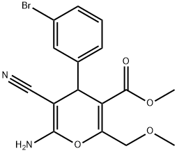 methyl 6-amino-4-(3-bromophenyl)-5-cyano-2-(methoxymethyl)-4H-pyran-3-carboxylate 结构式