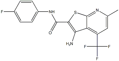 3-amino-N-(4-fluorophenyl)-6-methyl-4-(trifluoromethyl)thieno[2,3-b]pyridine-2-carboxamide 结构式