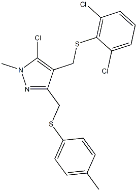 5-chloro-4-{[(2,6-dichlorophenyl)sulfanyl]methyl}-1-methyl-3-{[(4-methylphenyl)sulfanyl]methyl}-1H-pyrazole 结构式