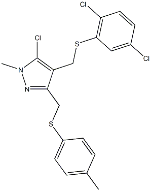 5-chloro-4-{[(2,5-dichlorophenyl)sulfanyl]methyl}-1-methyl-3-{[(4-methylphenyl)sulfanyl]methyl}-1H-pyrazole 结构式