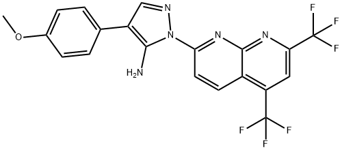 1H-Pyrazol-5-amine,1-[5,7-bis(trifluoromethyl)-1,8-naphthyridin-2-yl]-4-(4-methoxyphenyl)-(9CI) 结构式