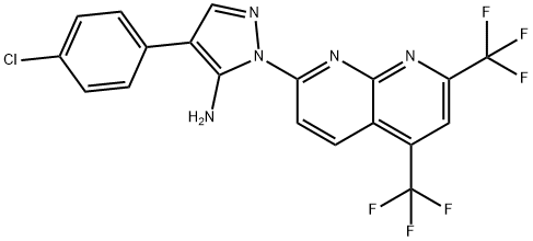 1H-Pyrazol-5-amine,1-[5,7-bis(trifluoromethyl)-1,8-naphthyridin-2-yl]-4-(4-chlorophenyl)-(9CI) 结构式