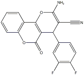 2-amino-4-(3,4-difluorophenyl)-5-oxo-4H,5H-pyrano[3,2-c]chromene-3-carbonitrile 结构式