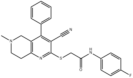 2-[(3-cyano-6-methyl-4-phenyl-5,6,7,8-tetrahydro[1,6]naphthyridin-2-yl)sulfanyl]-N-(4-fluorophenyl)acetamide 结构式