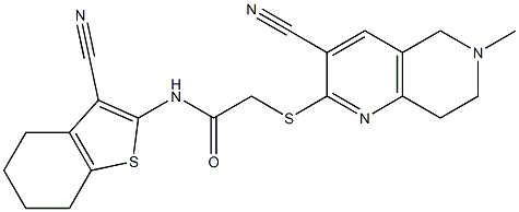 2-[(3-cyano-6-methyl-5,6,7,8-tetrahydro[1,6]naphthyridin-2-yl)sulfanyl]-N-(3-cyano-4,5,6,7-tetrahydro-1-benzothien-2-yl)acetamide 结构式