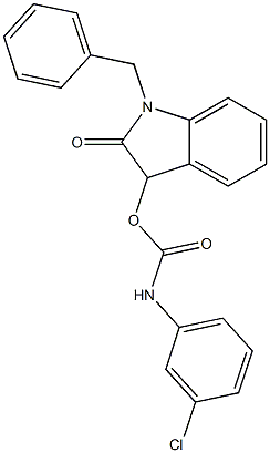 1-benzyl-2-oxo-2,3-dihydro-1H-indol-3-yl N-(3-chlorophenyl)carbamate 结构式