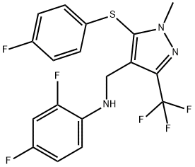 2,4-difluoro-N-{[5-[(4-fluorophenyl)sulfanyl]-1-methyl-3-(trifluoromethyl)-1H-pyrazol-4-yl]methyl}aniline 结构式