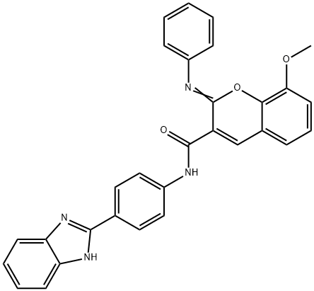 (2Z)-N-[4-(1H-1,3-benzodiazol-2-yl)phenyl]-8-methoxy-2-(phenylimino)-2H-chromene-3-carboxamide 结构式