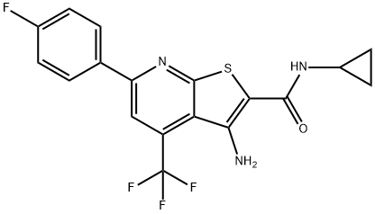 3-amino-N-cyclopropyl-6-(4-fluorophenyl)-4-(trifluoromethyl)thieno[2,3-b]pyridine-2-carboxamide 结构式