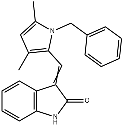 (3Z)-3-[(1-benzyl-3,5-dimethyl-1H-pyrrol-2-yl)methylidene]-2,3-dihydro-1H-indol-2-one 结构式