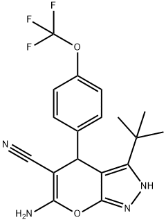 6-amino-3-tert-butyl-4-[4-(trifluoromethoxy)phenyl]-2H,4H-pyrano[2,3-c]pyrazole-5-carbonitrile 结构式