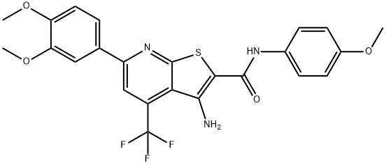 3-amino-6-(3,4-dimethoxyphenyl)-N-(4-methoxyphenyl)-4-(trifluoromethyl)thieno[2,3-b]pyridine-2-carboxamide 结构式