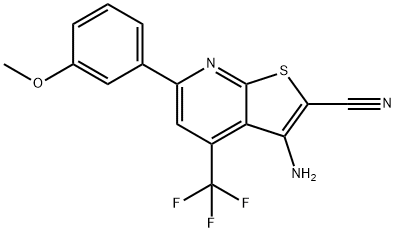 3-amino-6-(3-methoxyphenyl)-4-(trifluoromethyl)thieno[2,3-b]pyridine-2-carbonitrile 结构式