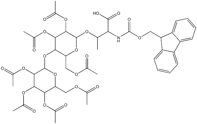 N-[芴甲氧羰基]-O-[2,3,6-三-O-乙酰基-4-O-(2,3,4,6-四-O-乙酰基-BETA-D-吡喃半乳糖基)-BETA-D-吡喃葡萄糖基]-L-苏氨酸 结构式