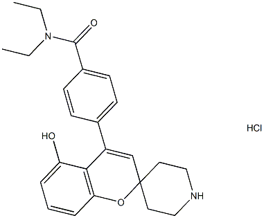 N,N-二乙基-4-(5-羟基螺[2H-1-苯并吡喃-2,4'-哌啶]-4-基)苯甲酰胺盐酸盐 结构式