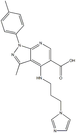 4-{[3-(1H-imidazol-1-yl)propyl]amino}-3-methyl-1-(4-methylphenyl)-1H-pyrazolo[3,4-b]pyridine-5-carboxylic acid 结构式