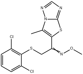 (E)-{2-[(2,6-dichlorophenyl)sulfanyl]-1-{6-methyl-[1,2,4]triazolo[3,2-b][1,3]thiazol-5-yl}ethylidene}(methoxy)amine 结构式