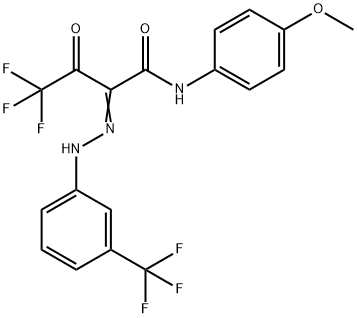 (2E)-4,4,4-trifluoro-N-(4-methoxyphenyl)-3-oxo-2-{2-[3-(trifluoromethyl)phenyl]hydrazin-1-ylidene}butanamide 结构式