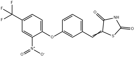 (5Z)-5-({3-[2-nitro-4-(trifluoromethyl)phenoxy]phenyl}methylidene)-1,3-thiazolidine-2,4-dione 结构式