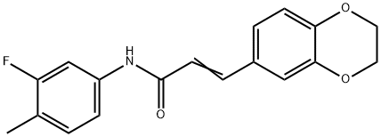 (2E)-3-(2,3-dihydro-1,4-benzodioxin-6-yl)-N-(3-fluoro-4-methylphenyl)prop-2-enamide 结构式