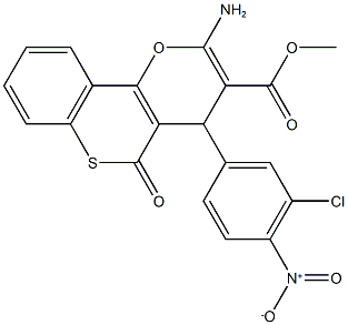 methyl 2-amino-4-(3-chloro-4-nitrophenyl)-5-oxo-4H,5H-thiochromeno[4,3-b]pyran-3-carboxylate 结构式