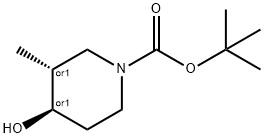 1-PIPERIDINECARBOXYLIC ACID, 4-HYDROXY-3-METHYL-, 1,1-DIMETHYLETHYL ESTER, (3R,4R)-REL- 结构式