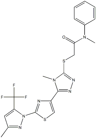N-methyl-2-[(4-methyl-5-{2-[3-methyl-5-(trifluoromethyl)-1H-pyrazol-1-yl]-1,3-thiazol-4-yl}-4H-1,2,4-triazol-3-yl)sulfanyl]-N-phenylacetamide 结构式