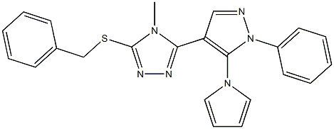 3-(benzylsulfanyl)-4-methyl-5-[1-phenyl-5-(1H-pyrrol-1-yl)-1H-pyrazol-4-yl]-4H-1,2,4-triazole 结构式