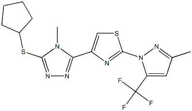 3-(cyclopentylsulfanyl)-4-methyl-5-{2-[3-methyl-5-(trifluoromethyl)-1H-pyrazol-1-yl]-1,3-thiazol-4-yl}-4H-1,2,4-triazole 结构式