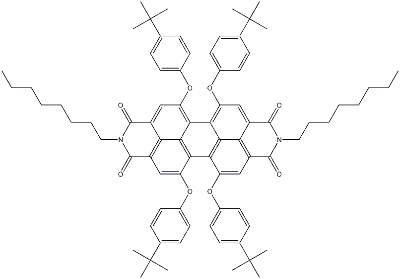 N,N-二辛基-1,6,7,12-四叔丁基苯氧基苝-3,4,9,10-四甲酸二酐 结构式