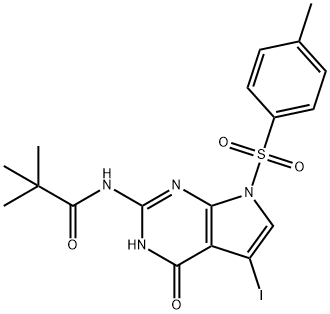 N-(5-Iodo-4-oxo-7-tosyl-4,7-dihydro-3H-pyrrolo[2,3-d]pyrimidin-2-yl)pivalamide 结构式