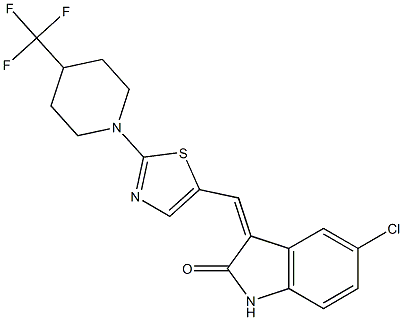 (3Z)-5-chloro-3-({2-[4-(trifluoromethyl)piperidin-1-yl]-1,3-thiazol-5-yl}methylidene)-2,3-dihydro-1H-indol-2-one 结构式