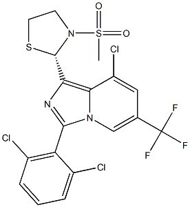 (2S)-2-[8-chloro-3-(2,6-dichlorophenyl)-6-(trifluoromethyl)imidazo[1,5-a]pyridin-1-yl]-3-methanesulfonyl-1,3-thiazolidine 结构式