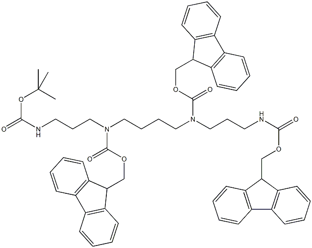 N1-(t-Butyloxycarbonyl)-N2,N3,N4-tris(9-fluorenylmethyloxycarbonyl)-1,5,10,14-tetra-aza-quatrodecan 结构式