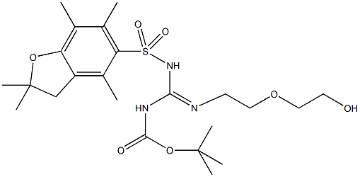 2-[2-(Boc,Pbf-amidino)ethoxy]ethanol, 2-{2-[N-t-Butyloxycarbonyl-N-(2,2,4,6,7-pentamethyldihydrobenzofuran-5-sulfonyl)amidino]ethoxy}ethanol 结构式