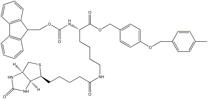 Fmoc-L-Lys(Biotin)-Wang Resin (100-200mesh, 1% DVB) 结构式