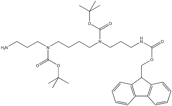 N2,N3-Bis-(t-butyloxycarbonyl)-N4-(9-fluorenylmethyloxycarbonyl)-1,5,10,14-tetra-aza-quatrodecan hydrochloride 结构式