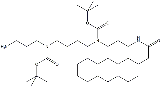 N2,N3-Bis-(t-butyloxycarbonyl)-N4-palmitoyl-1,5,10,14-tetra-aza-quatrodecan 结构式