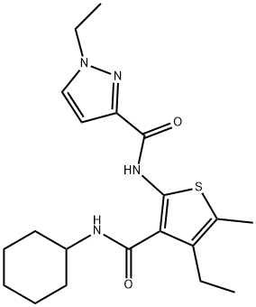 N-[3-(cyclohexylcarbamoyl)-4-ethyl-5-methylthiophen-2-yl]-1-ethylpyrazole-3-carboxamide 结构式