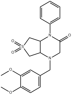 1-[(3,4-dimethoxyphenyl)methyl]-6,6-dioxo-4-phenyl-4a,5,7,7a-tetrahydro-2H-thieno[3,4-b]pyrazin-3-one 结构式