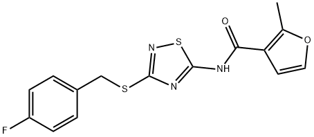 N-[3-[(4-fluorophenyl)methylsulfanyl]-1,2,4-thiadiazol-5-yl]-2-methylfuran-3-carboxamide 结构式